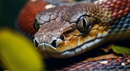 close-up of snnake, snake in wild nature, snake in the forest, close-up of wild snake, snake looking forward