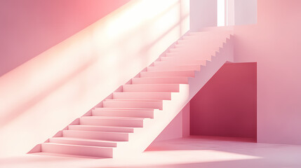 Obraz premium Stairs in a minimalist scene with modern geometric style. Minimalist. Illustration