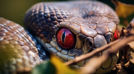 Fototapeta premium close-up of snnake, snake in wild nature, snake in the forest, close-up of wild snake, snake looking forward