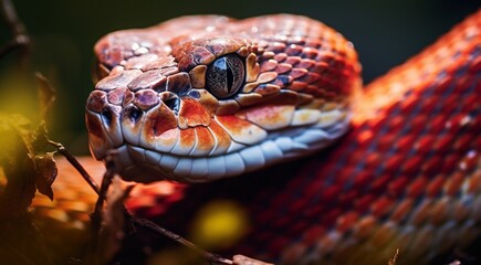 Fototapeta premium close-up of snnake, snake in wild nature, snake in the forest, close-up of wild snake, snake looking forward