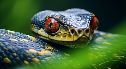 Fototapeta premium close-up of snnake, snake in wild nature, snake in the forest, close-up of wild snake, snake looking forward