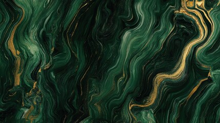 Green Abstract Swirl with Gold Accents Background
