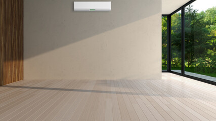 large luxury modern bright interiors room with air conditioning mockup illustration 3D rendering