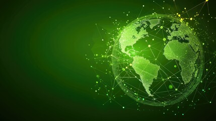 Green Abstract Globe with Connected Lines and Dots