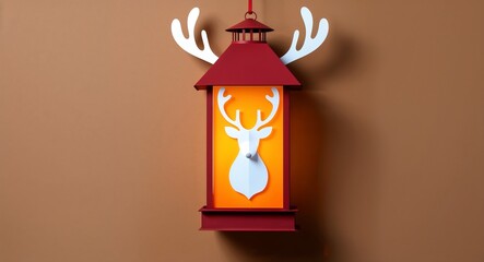 Reindeer lantern with antler motifs on a plain brown background