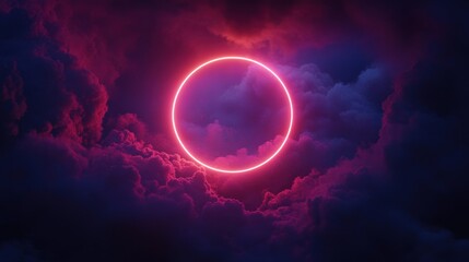 Pink Neon Ring in a Cloudy Sky