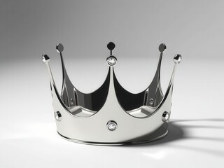 A shiny silver crown adorned with gems, symbolizing royalty and elegance, set against a simple background.