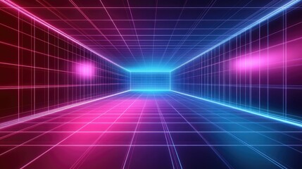 Fototapeta premium Futuristic Neon Grid Background with Light Effects