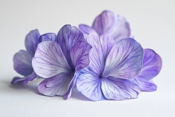Obraz premium A collection of purple flowers placed on a white surface, ideal for decorative or still life photography