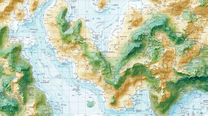 Naklejka premium Detailed Topographic Map of Mountainous Landscape