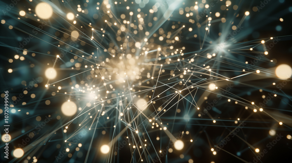 Poster 3d network of interconnected data nodes and light beams, symbolizing complex digital connections and