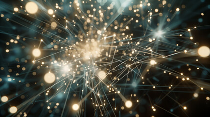 Obraz premium 3D network of interconnected data nodes and light beams, symbolizing complex digital connections and high-speed data transfer. cyber tech background wallpaper 