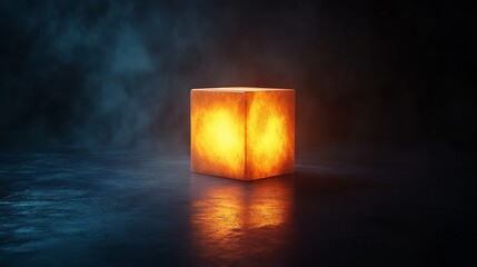 A cube is lit up with a yellow light