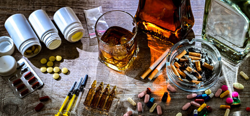Addictive substances, including alcohol, cigarettes and drugs