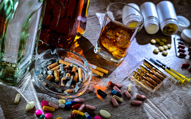 Addictive substances, including alcohol, cigarettes and drugs