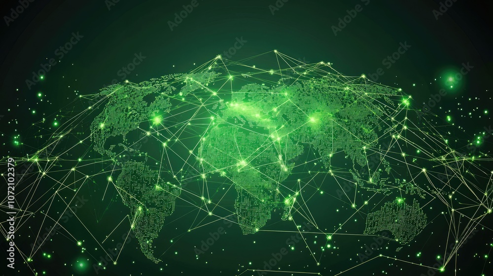 Poster global network connection with green data visualization
