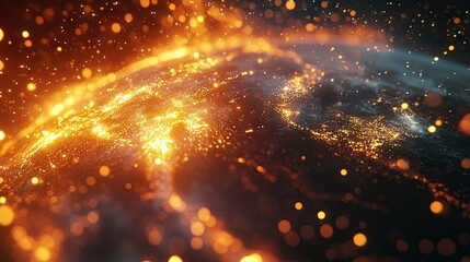 Obraz premium Glowing Particles Surrounding a Digital Earth