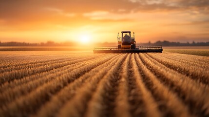Fototapeta premium Automated Farming Embracing Nature s Beauty at Dusk