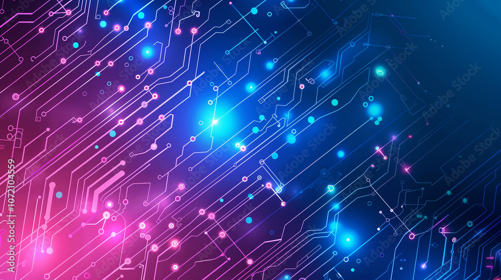 Poster abstract cyber tech background with intricate digital codes, holographic circuit patterns, and faint