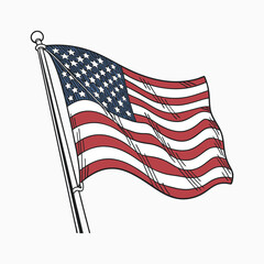 USA flag in pole , American flag vector illustration, vintage USA flag vector with pole,