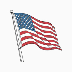 USA flag in pole , American flag vector illustration, vintage USA flag vector with pole,