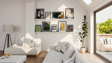 Fototapeta premium Large luxury modern bright interiors Living room mockup illustration 3D rendering image