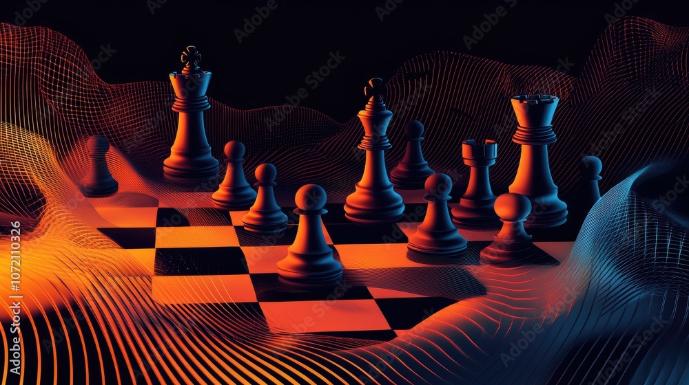 Poster abstract wavy chessboard design with dynamic patterns