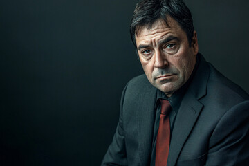 Fototapeta premium sad businessman on the black background with copy space