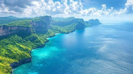 breathtaking view of a serene mountain range with a large, reflective body of water below, capturing the tranquil harmony of nature. The scene embodies peace, inspiration, and the majesty of the great