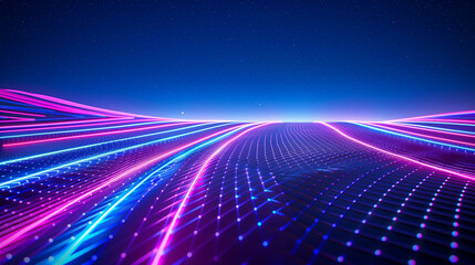 Dark cyber grid wallpaper with blue and purple glowing light trails, futuristic digital patterns, and a deep, immersive cyber feel.