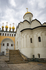 The Upper Savior Cathedral in the Moscow Kremlin with numerous