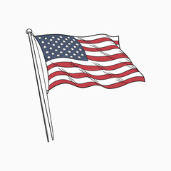 USA flag in pole , American flag vector illustration, vintage USA flag vector with pole,