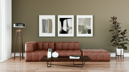 Large luxury modern bright interiors Living room mockup illustration 3D rendering image