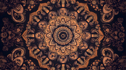Intricate mandala pattern in brown and black with a central flower motif.