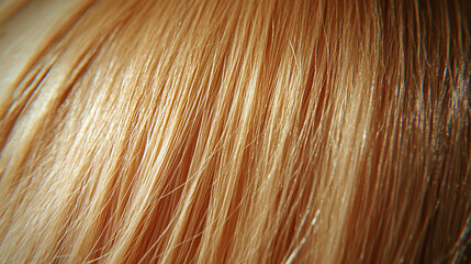 Fototapeta premium Close-up of blonde hair strands with warm, golden tones. This detailed texture captures the light and movement, symbolizing beauty, vitality, and the elegance of natural hair in a soft and radiant way