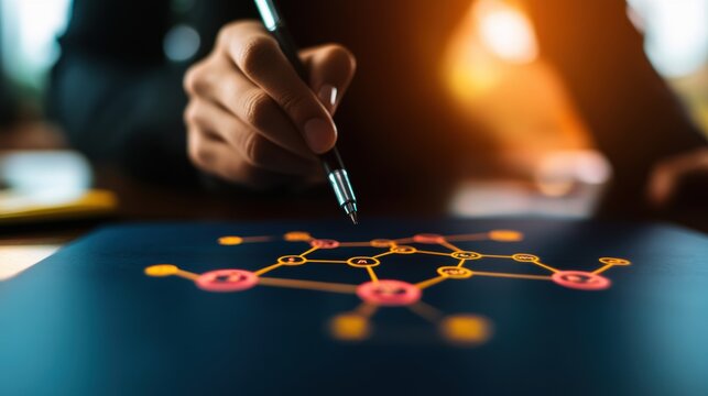 Business planner creating a flowchart outlining the operational structure for a new company