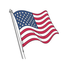 USA flag in pole , American flag vector illustration, vintage USA flag vector with pole,