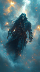 An pirate captain drifts through space on a ghostly ship