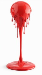 Vibrant red slime dripping on a white background