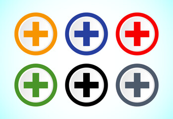 Plus icon design, Add icon set colorful design