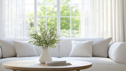 Cozy Living Room with Natural Light and Greenery