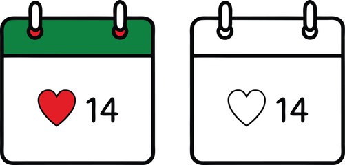 Calendar Icon with Red Heart for Valentines Day