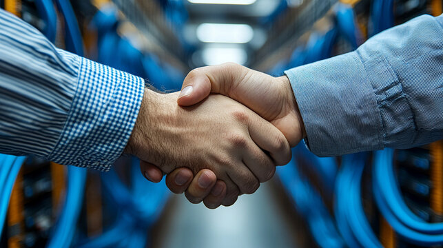 Close-up of two businesspeople shaking hands against a blurred office background, symbolizing agreement, trust, partnership, and collaboration. The image captures professionalism and positive engageme