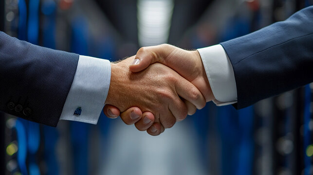 Close-up of two businesspeople shaking hands against a blurred office background, symbolizing agreement, trust, partnership, and collaboration. The image captures professionalism and positive engageme