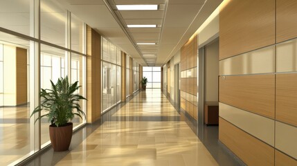Modern Office Hallway with Natural Light