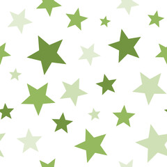 Fototapeta premium Green star seamless pattern. Hand drawn green gradient different size stars scattered on white background. Party monochrome glitter background. Starry confetti allover print