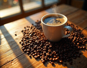 cup of coffee with beans