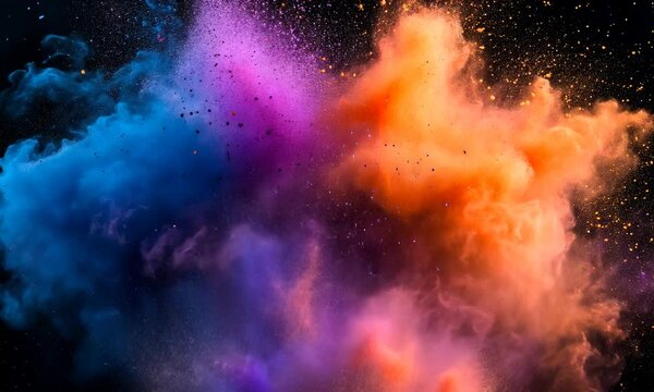 Colored powder exploding on a black background