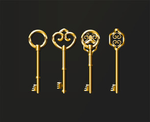 Old keys. Vintage gold keys.