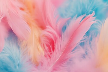 Obraz premium Colorful feathers in pastel shades, soft textures, vibrant hues